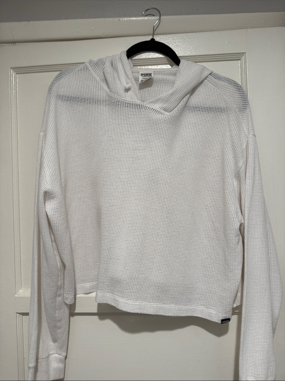 PINK Victoria's Secret White Waffle-Knit Hoodie Sweater